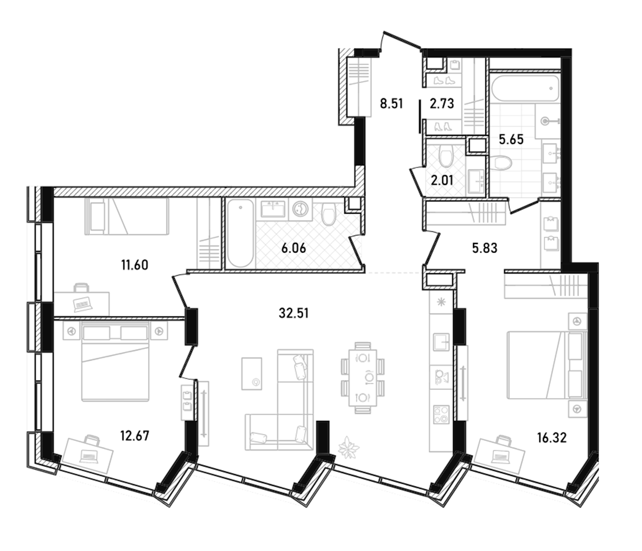 4+ комнаты, 103.89 м², 21/33 этаж, ЖК «Репаблик»