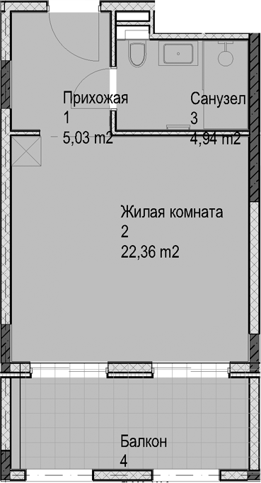 Студия квартира, 32.33 м² в ЖК Гостиничный комплекс Николай 1 — фото 2