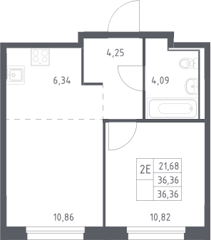 2-комн., 36.36 м², 8/11 этаж, ЖК «Прибрежный Парк»