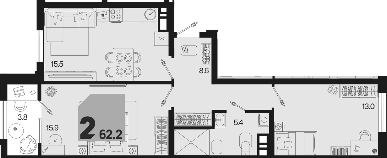 3-комн. квартира, 58.4 м² в ЖК Первое место — фото 2