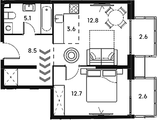 2-комн., 42.7 м², 20/23 этаж, ЖК «Аквилон Сигнал»