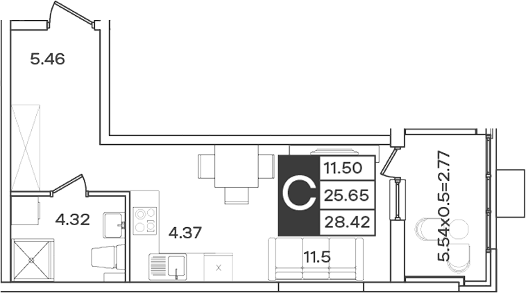 Студия, 25.65 м², 2/9 этаж, ЖК «Сюжеты»