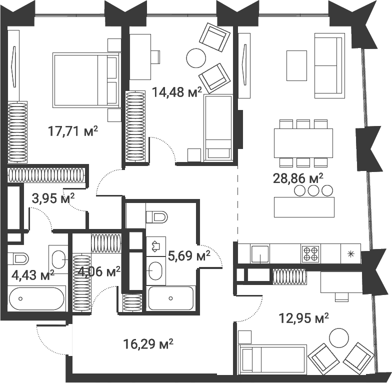 4+ комнаты, 111.2 м², 24/28 этаж, ЖК «Первый Нагатинский»