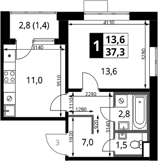 1-комн., 35.9 м², 15/17 этаж, ЖК «1-й Химкинский»