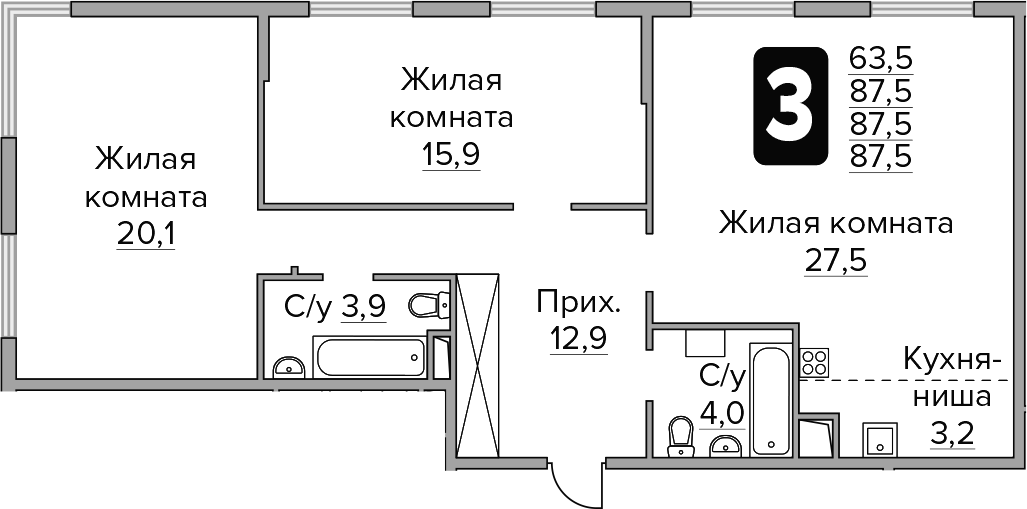 3-комн. Гранель Бригантина