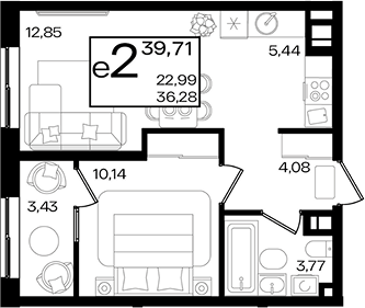 2-комн. квартира, 36.28 м² в ЖК Патрики — фото 3