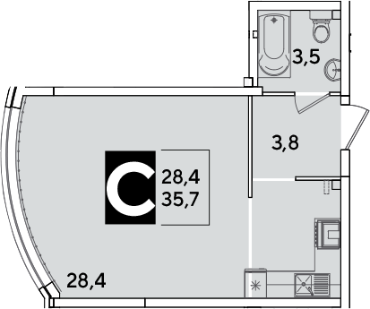 Студия квартира, 35.7 м² в ЖК Самолет — фото 3