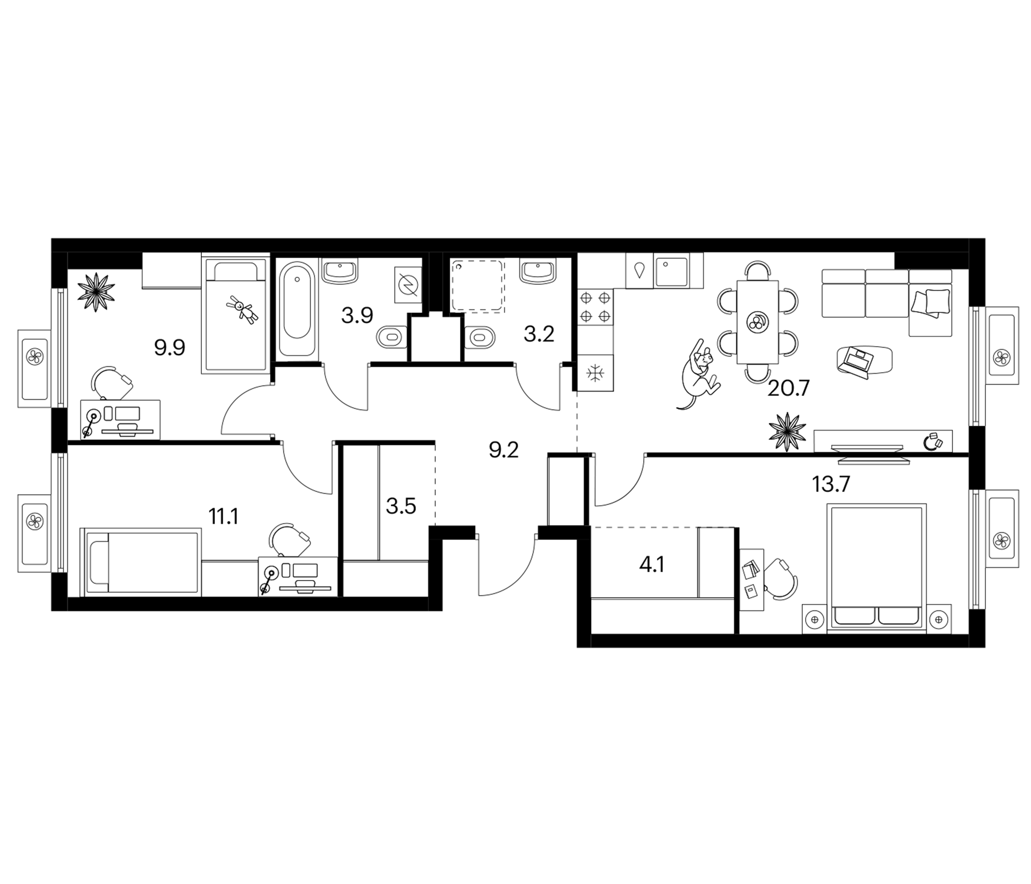 3-комн., 79.3 м², 13/15 этаж, ЖК «Белая Дача парк»
