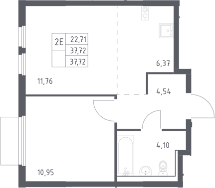 2-комн., 37.72 м², 17/17 этаж, ЖК «Пригород Лесное»