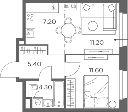 2-комн., 39.7 м², 2/23 этаж, ЖК «Белый Град»