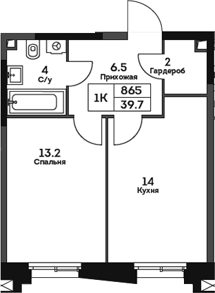 1-комн., 39.7 м², 23/28 этаж, ЖК «ТВЕЛВ»