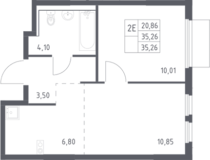 2-комн., 35.26 м², 17/17 этаж, ЖК «Пригород Лесное»
