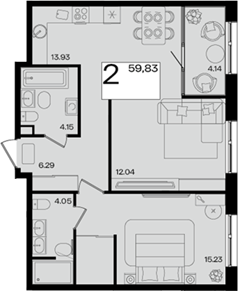 2-комн. квартира, 55.69 м² в ЖК Патрики — фото 2