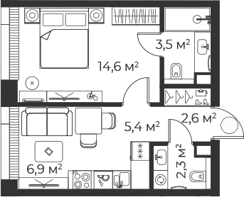 2-комн., 35.4 м², 18/35 этаж, ЖК «Веер»