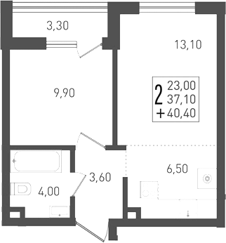 2-комн., 37.1 м², 1/8 этаж, ЖК «Югге»