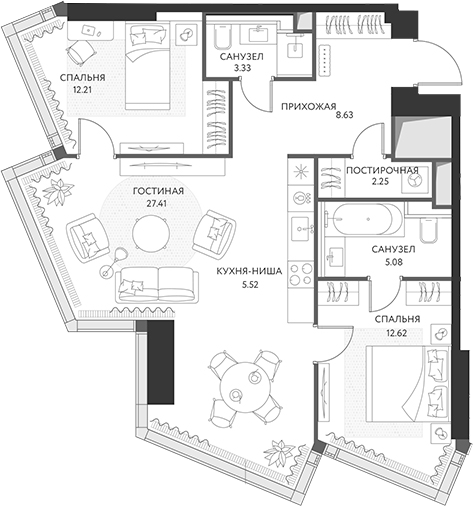 3-комн., 77.05 м², 11/49 этаж, ЖК «ХАЙДАУТ»