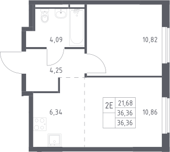 2-комн., 36.36 м², 15/17 этаж, ЖК «Мытищи Парк»