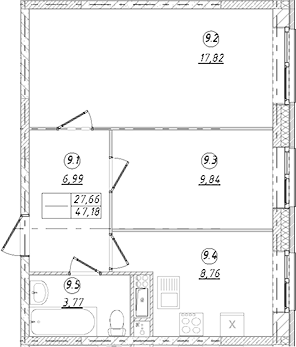 2-комн., 47.18 м², 6/9 этаж, ЖК «Юго-Западный квартал»