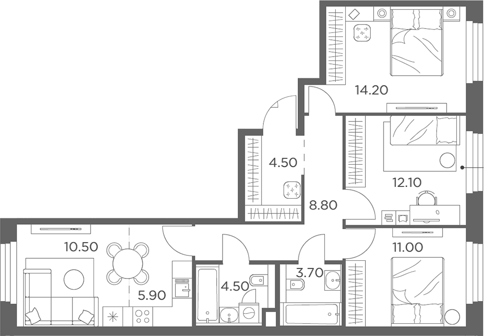 4+ комнаты, 75.2 м², 17/20 этаж, ЖК «Белый Град»