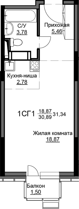 Студия, 31.55 м², 2/17 этаж, ЖК «Соболевка»