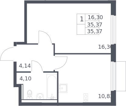 1-комн., 35.37 м², 16/17 этаж, ЖК «Пригород Лесное»