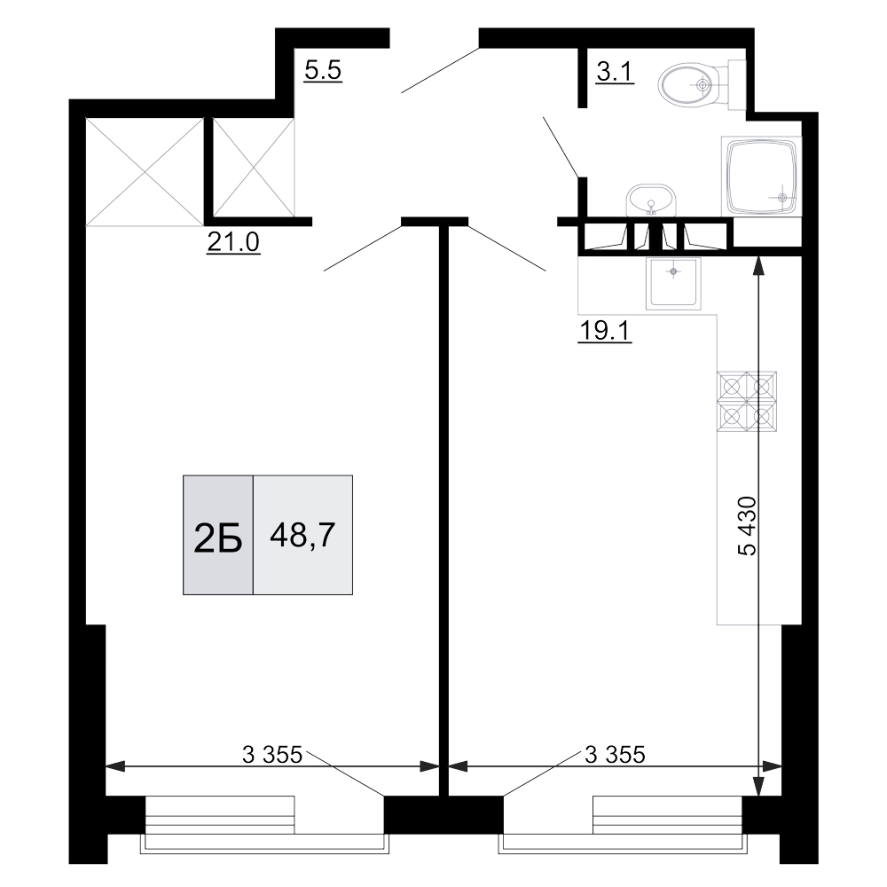 2-комн. квартира, 48.7 м² в ЖК Гостиничный комплекс Мореград — фото 2