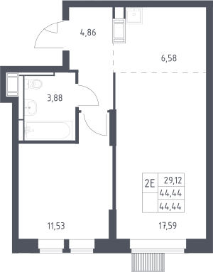 2-комн., 44.44 м², 11/25 этаж, ЖК «Большое Путилково»