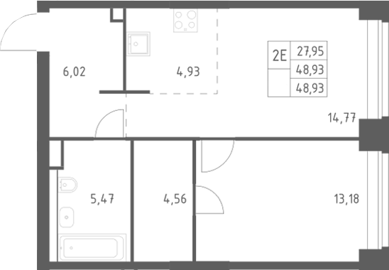 2-комн., 48.93 м², 2/32 этаж, ЖК «НОВА»