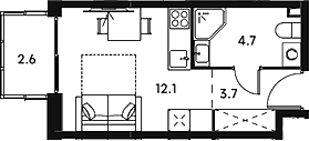 Студия, 21.5 м², 20/23 этаж, ЖК «Аквилон Сигнал»