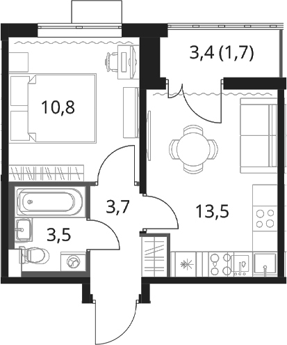 1-комн., 31.5 м², 10/16 этаж, ЖК «1-й Шереметьевский»