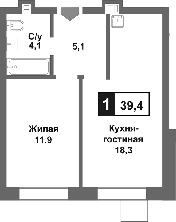 2-комн., 39.4 м², 7/9 этаж, ЖК «Лесная Отрада»