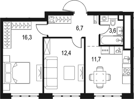 2-комн., 50.7 м², 39/50 этаж, ЖК «Левел Южнопортовая»