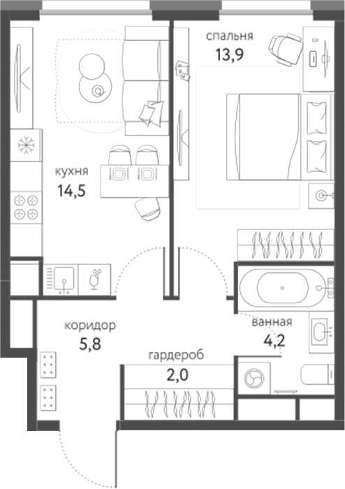 1-комн., 40.4 м², 23/25 этаж, ЖК «Сиреневый парк»