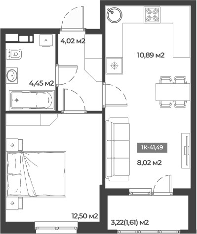 1-комн. квартира, 39.88 м² в ЖК Соловей — фото 2