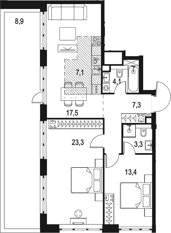 3-комн., 76 м², 24/47 этаж, ЖК «Левел Южнопортовая»