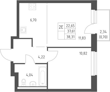 2-комн., 37.61 м², 4/17 этаж, ЖК «Горки Парк»