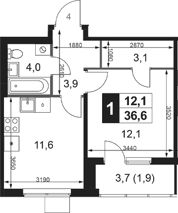 1-комн., 34.7 м², 7/18 этаж, ЖК «1-й Ясеневский»