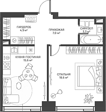 2-комн., 49.4 м², 3/52 этаж, ЖК «СВЕТ»