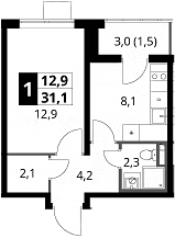 1-комн., 29.6 м², 12/24 этаж, ЖК «1-й Донской»
