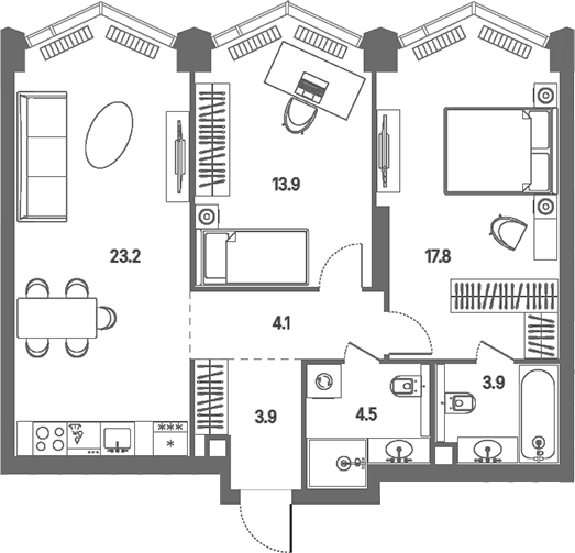 3-комн., 71.3 м², 26/39 этаж, ЖК «КОД Сокольники»
