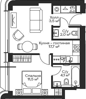 2-комн., 38.8 м², 19/54 этаж, ЖК «Сити Бэй»