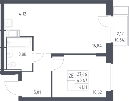 2-комн., 40.47 м², 16/17 этаж, ЖК «Большое Путилково»