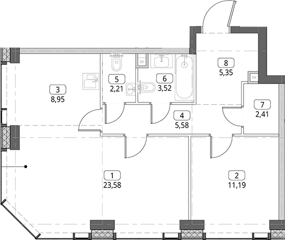 2-комн., 62.79 м², 30/56 этаж, ЖК «СИТИДЗЕН»