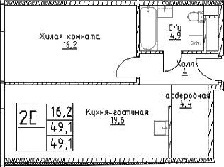 2-комн., 49.1 м², 25/29 этаж, ЖК «Наметкин Тауэр»