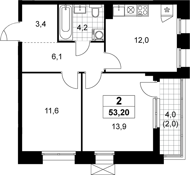 2-комн., 51.2 м², 8/19 этаж, ЖК «Прокшино»
