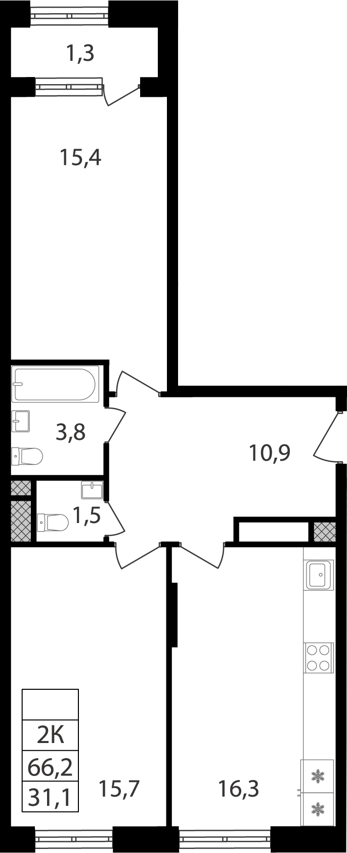 2-комн., 63.6 м², 3/7 этаж, ЖК «Варшавские ворота»