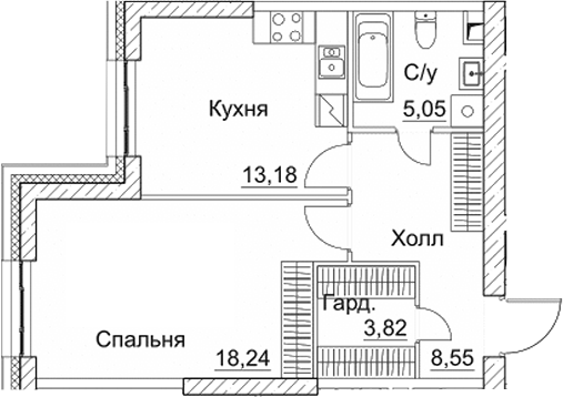1-комн., 48.84 м², 25/35 этаж, ЖК «СЕЗАР СИТИ»