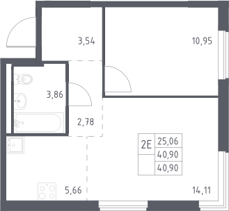 2-комн., 40.9 м², 12/17 этаж, ЖК «Мытищи Парк»