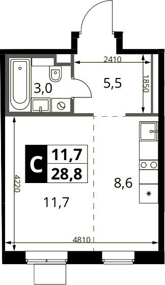 Студия, 28.8 м², 7/12 этаж, ЖК «1-й Химкинский»