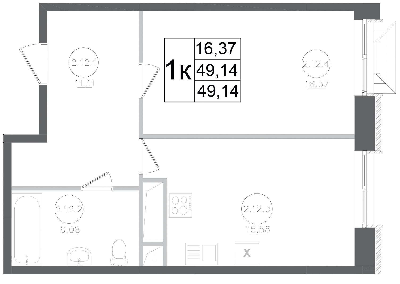 1-комн., 49.14 м², 10/17 этаж, ЖК «Авиатор-2»